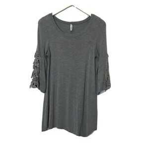 Emerald Womens Tunic Top Size‎ M Gray Crochet Lace Sleeves Asymmetrical VINTAGE